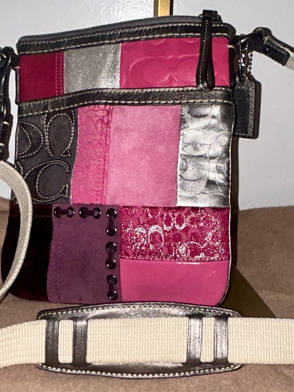 Coach Holiday Pink Patchwork Swingpack
Crossbody Bag. Fashion Purse Charm - Picture 6 of 7
